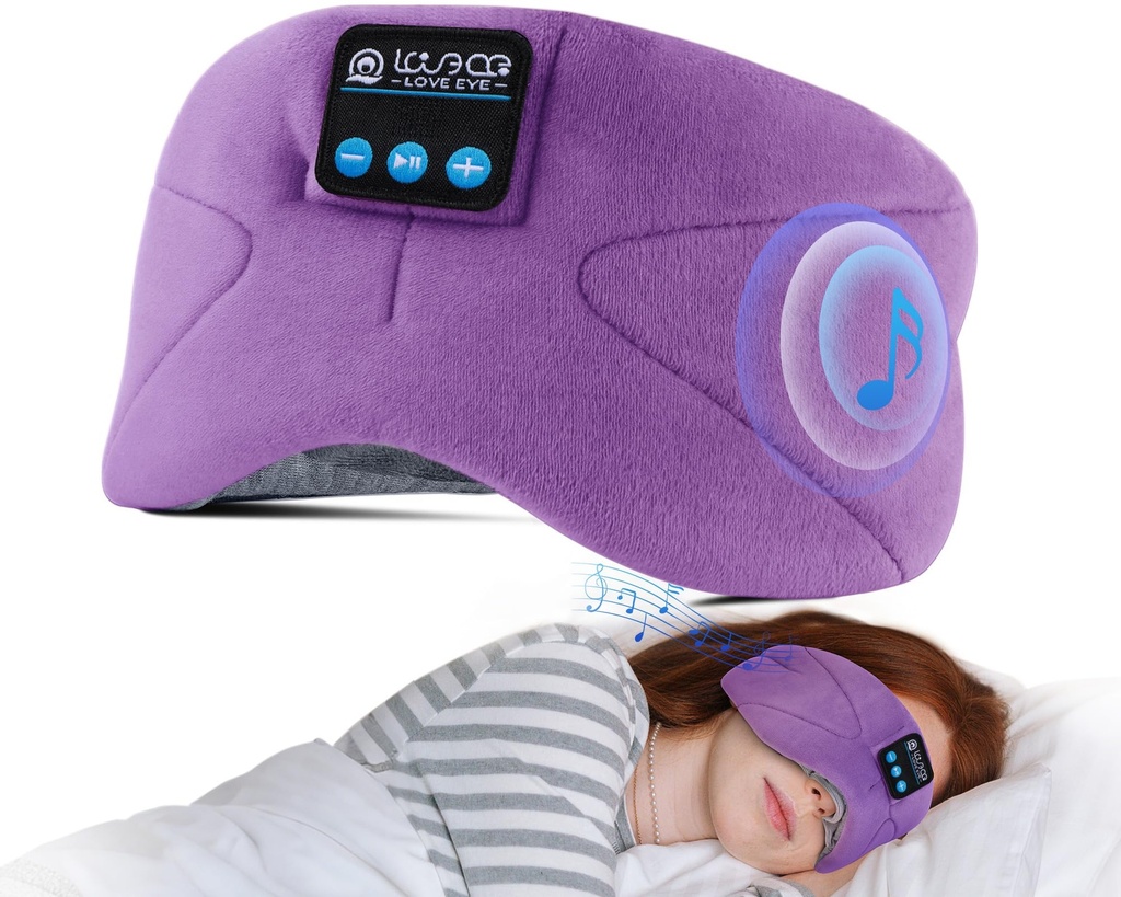 LOVE EYE Sleep Headphones Bluetooth 5.4 Sleeping Eye Mask Wireless Music Earphones with Built-in HD Speakers for Side Sleepers Cotton Sleeping Headphones for Women Men Gifts (Lavender Purple)