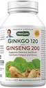 ANDREW LESSMAN Ginkgo 120 Plus Ginseng 200mg - 360 κάψουλες - Standardized Extract Blend to Support Brain, Memory and Cognitive Function. Adaptogen, καταπολεμά το άγχος και τη κόπωση. Χωρίς πρόσθετα