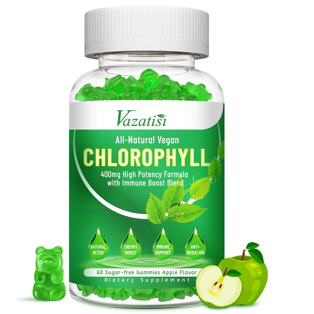 Chlorophyl Gummies - Super Green 13 in 1 with Ashwagandha Vitamin C Zinc & Copper for Body Odor, Skin Energy Immune Support Deodorant for Women - 60 Count