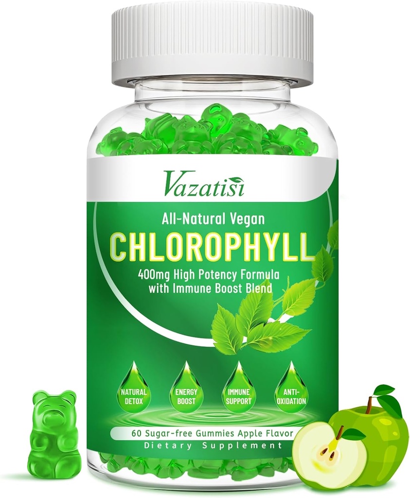 Chlorophyl Gummies - Super Green 13 in 1 with Ashwagandha Vitamin C Zinc & Copper for Body Odor, Skin Energy Immune Support Deodorant for Women - 60 Count