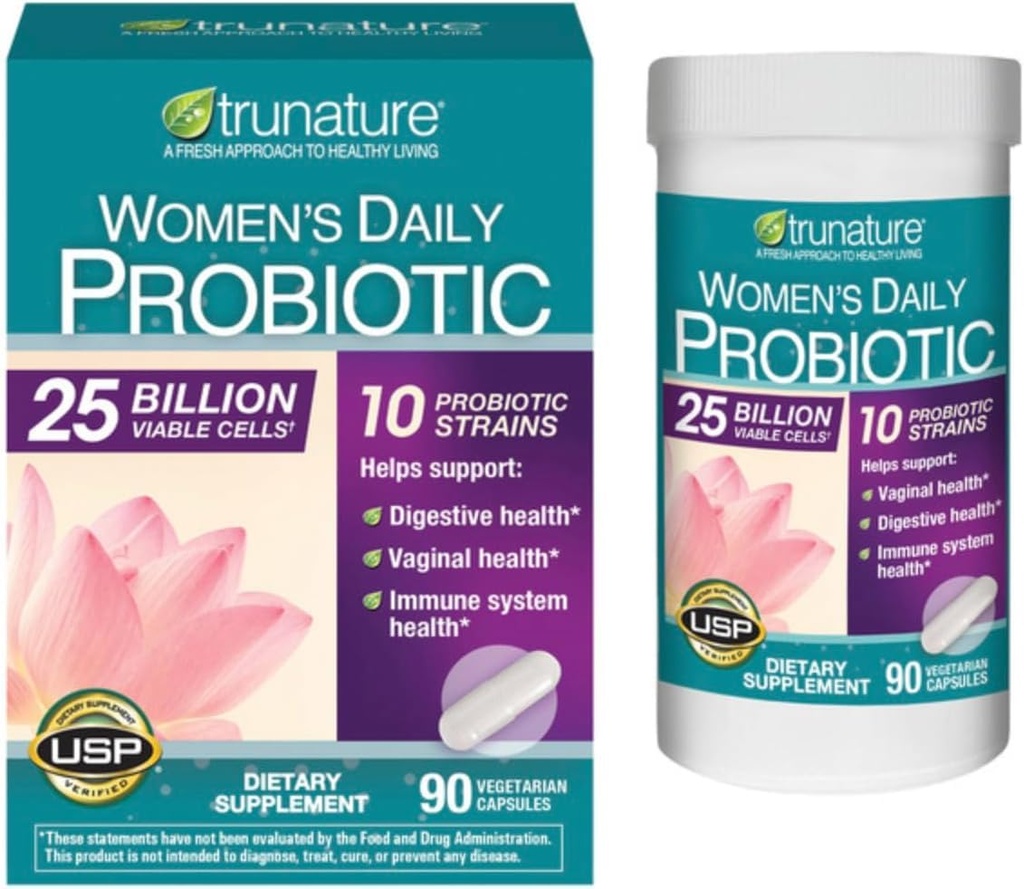 Trues N' Nature Women's Daily Probiotic, 90 Vegetarian Capsules | 25 Billion Viable Cells, 10 Probiotic Strains, Digestive Health, Immune Health