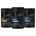 Sports Research® Antioxidant Support Pack - Vegan NAC Supplement (N-Acetyl Cysteine) 600 mg, Vitamin D3 5000iu + K2 100mcg, and Alaskan Omega-3 Fish Oil 1250mg