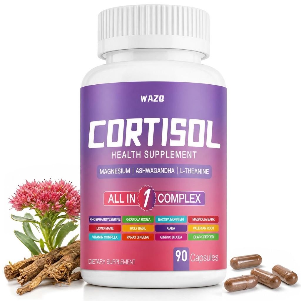Daily Cortisol Support for Women – Energy, Focus, Hormone Balance, Vegan, Non-GMO, 90 Capsules