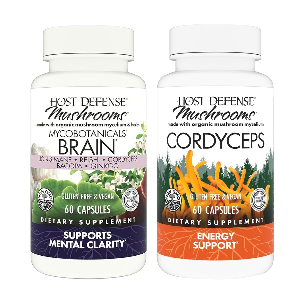 Host Defense Bundle with MycoBotanicals Brain* Κάψουλες, 60 Κάψουλες Count & Cordyceps, 60 Count - Υποστήριξη Μνήμη & Εστίαση - Υποστήριξη Ανοσοποιητική Υγεία & Ενέργεια*