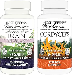 Host Defense Bundle with MycoBotanicals Brain* Κάψουλες, 60 Κάψουλες Count & Cordyceps, 60 Count - Υποστήριξη Μνήμη & Εστίαση - Υποστήριξη Ανοσοποιητική Υγεία & Ενέργεια*
