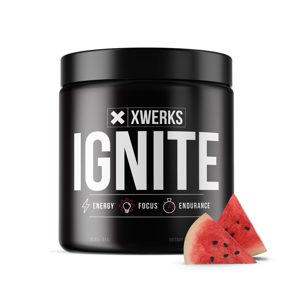 Xwerks Ignite Watermelon Pre Workout Powder, Φυσική Keto Pre προπόνηση για γυναίκες και άνδρες με εκρηκτική ενέργεια, Gluten Free Blend για αντοχή και Stamina, 150mg καφεΐνη, 30 υπηρεσίες
