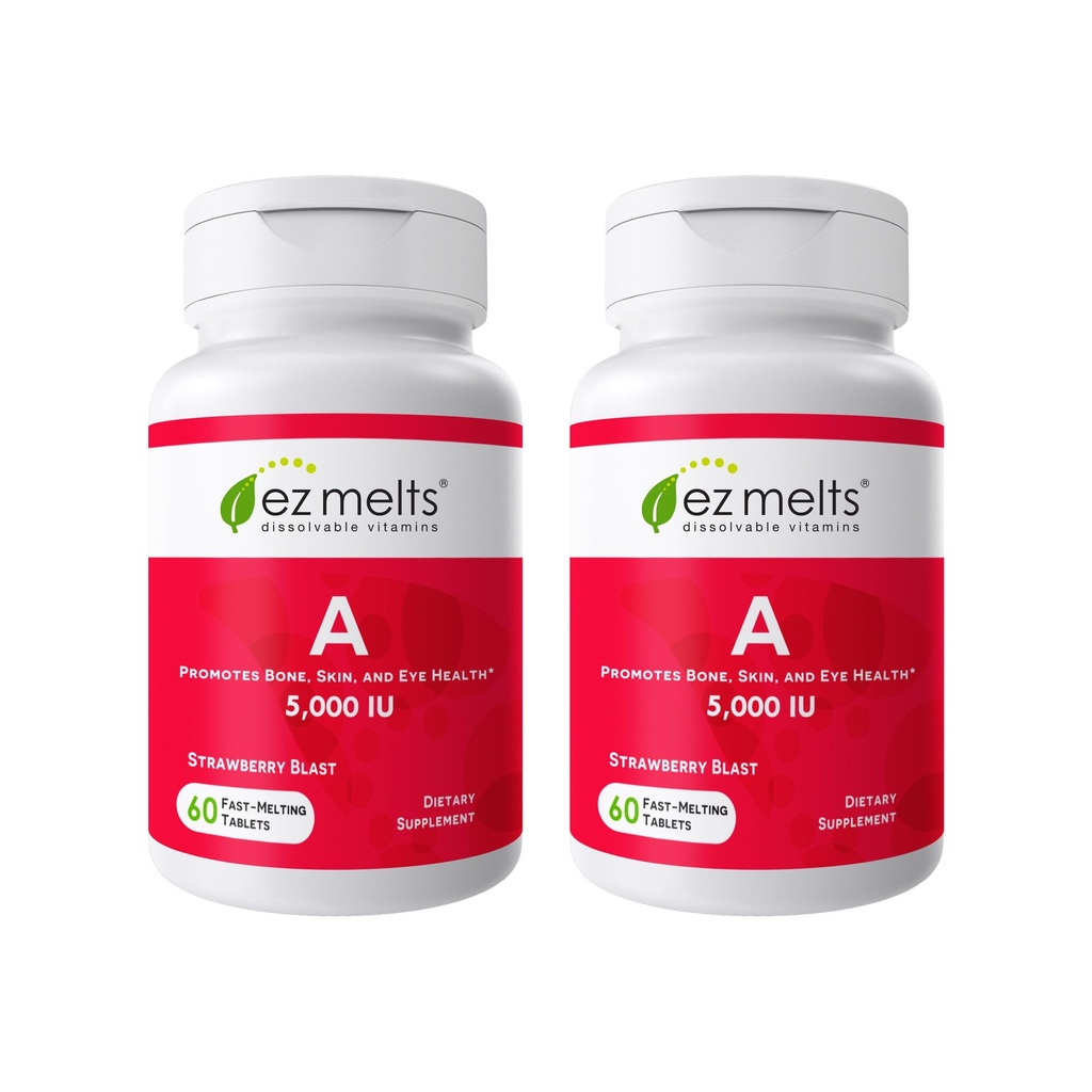 EZ Melts Vitamin A - Skin, Eye & Bone Health Supplement - Supports Healthy Nervous System - No Artificial Flavors - Non-GMO & Vegan - Strawberry Blast - 120 Dissolvable Tablets (120 Servings)