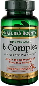Vitamin B-Complex by Nature's Bounty, Time Released Vitamin Supplement w/ Folic Acid Plus Vitamin C, Supports Energy Metabolism and Nervous System Health, 125 Tablets (Pack of 3)