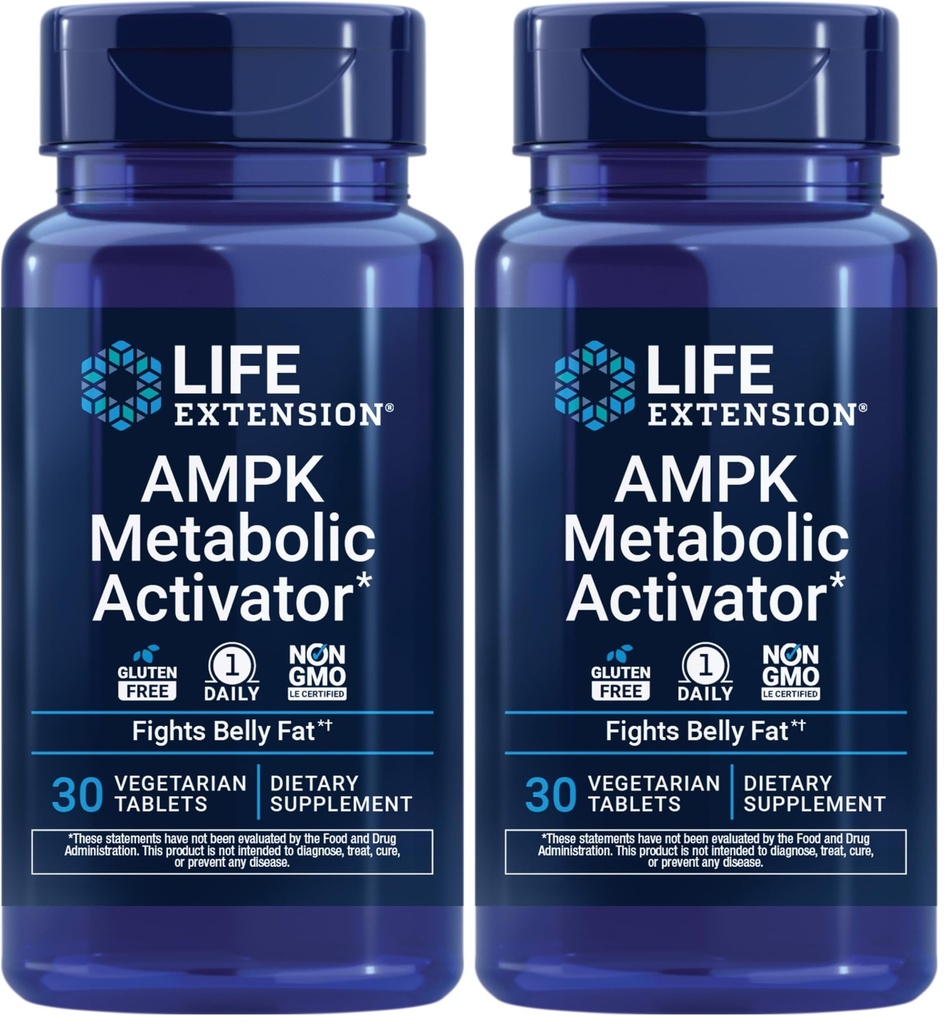 Life Extension AMPK Metabolic Activator*, Hesperidin, G. pentaphyllum, Fight unwanted Belly Fat, Target Overall Fat, Gluten-Free, Vegetarian, 1-Daily, Non-GMO, 30 Tablets (Pack of 2)