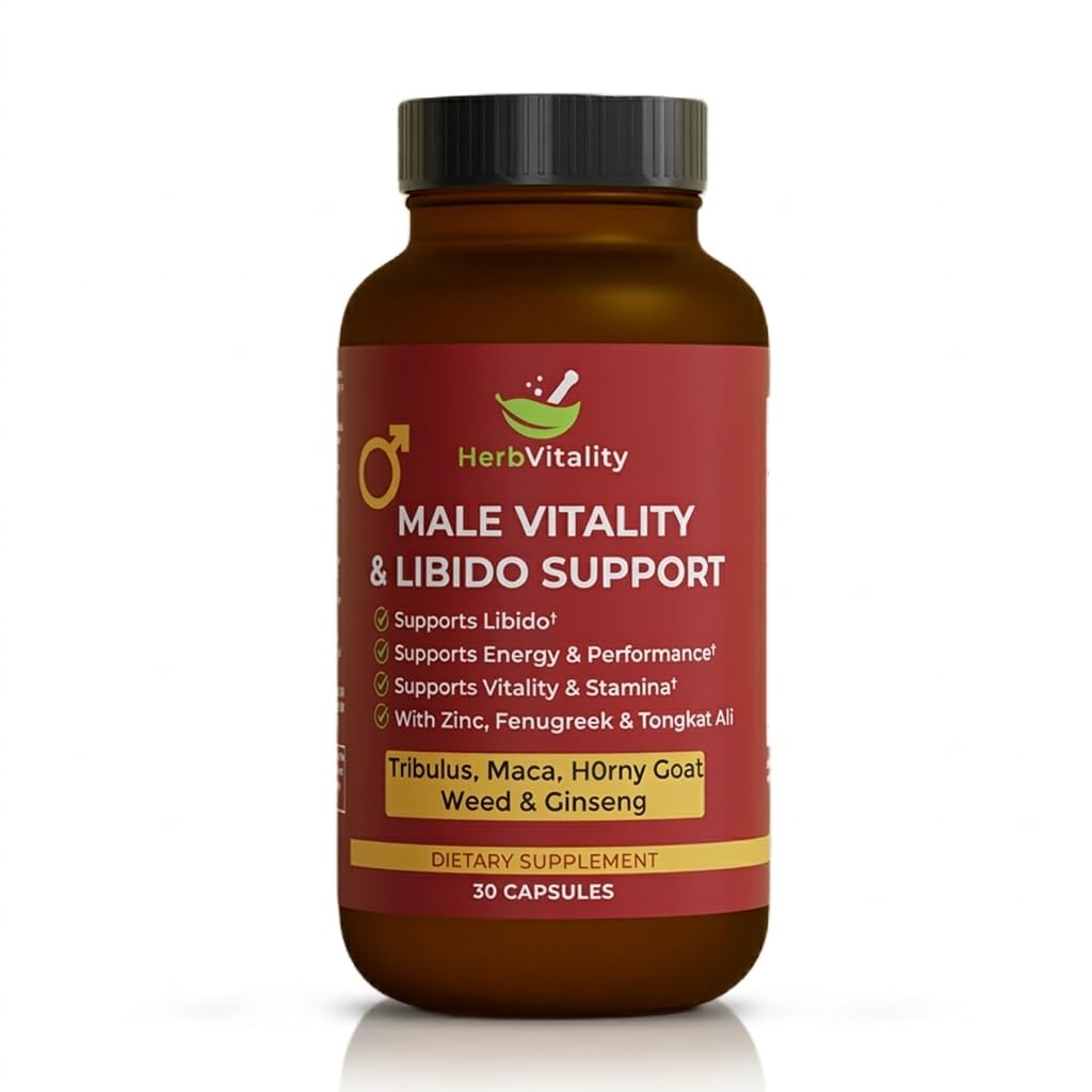 HerbVitality Men’s Libido & Vitality Formula – Natural Strengh Support with Tribulus, Maca, Fenugreek, Ginseng & Tongkat Ali – 30 Capsules (1-Month Supply)