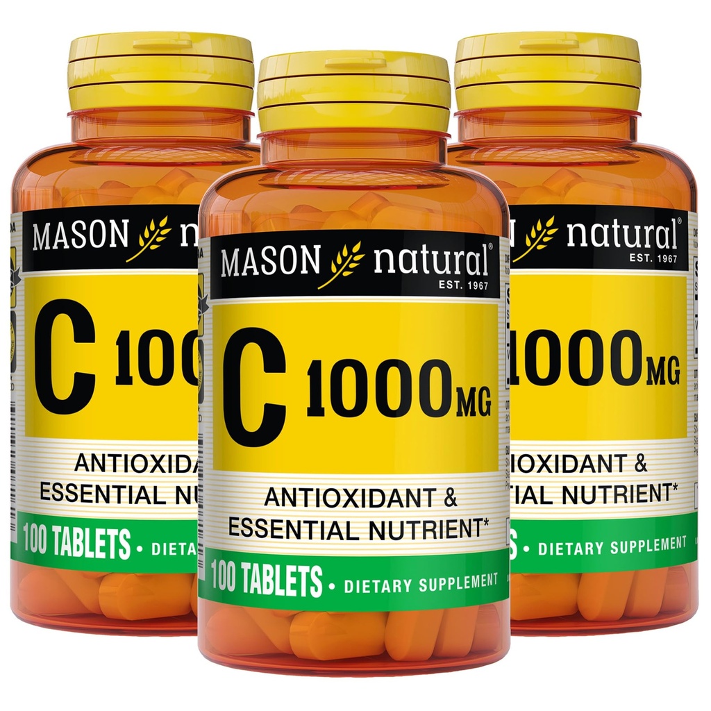MASON ΦΥΣΙΚΗ Βιταμίνη C 1.000 mg, 300 Ημέρα προσφοράς, Υποστηρίζει Υγιές ανοσοποιητικό σύστημα, Αντιοξειδωτικό και Ουσιαστικό θρεπτικό συστατικό, 3 Συσκευασία
