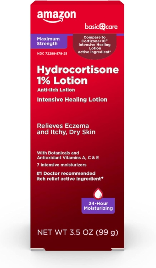 Μέγιστη ισχύς βασικής φροντίδας 1% Hydrocortisone Anti-Itch Lotion για το Eczema, 3,5 ουγγιά (πακέτο του 1)