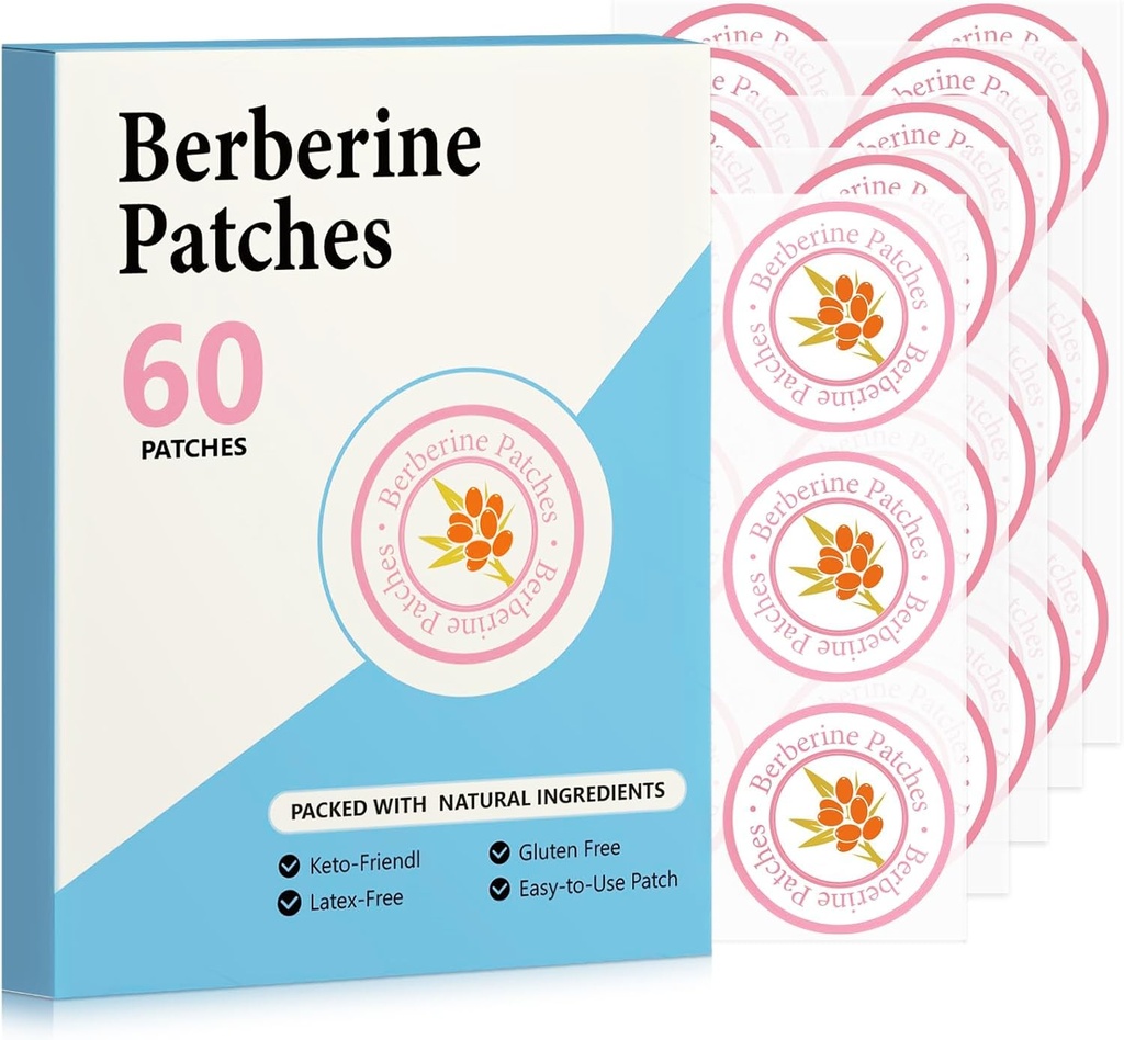 Berberine Patches for Women & Men – Advanced Natural Formula with L-Glutamine, Cinnamon & Pomegranate – 60 Count (1-Pack)