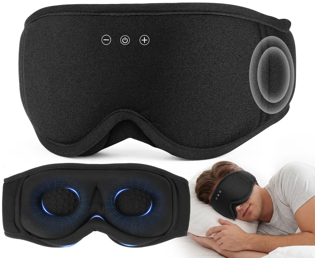 MUSICOZY Sleep Mask with Bluetooth Headphones, 3D Wireless Sleeping Eye Masks, Bluetooth Eye Masks 14-Hour Playtime, Ultra-Soft Breathable, Perfect for Side Sleepers, Women Men(Classic Black)