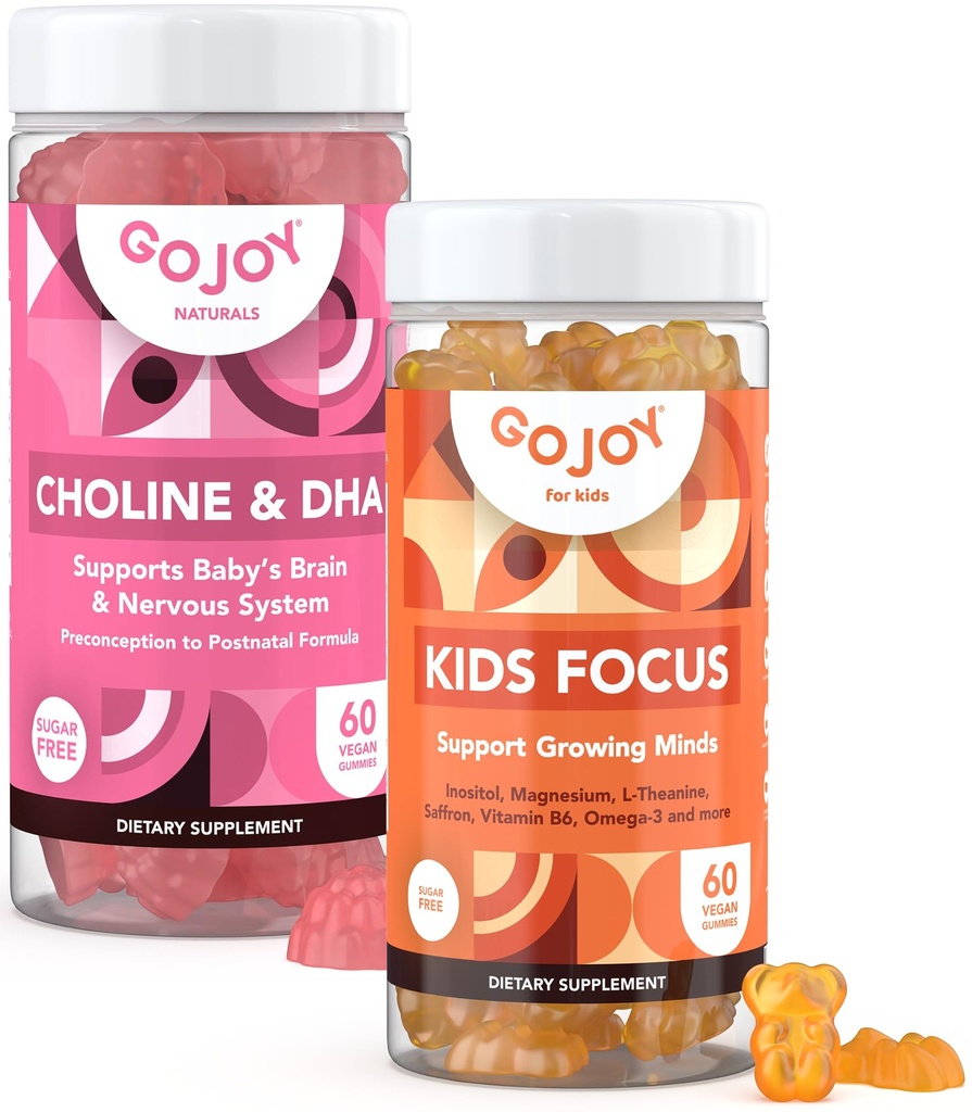 GOJOY NATURALS Kids Focus + Choline & DHA Gummies Bundle - Support for Growing Minds