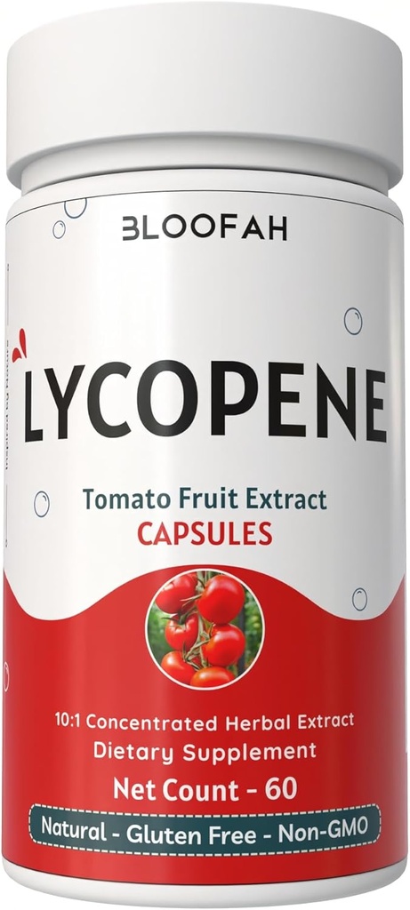 Tomato Fruit Capsules 500mg | Rich in Lycopene Tomato Fruit Concentrated 10:1 Extract Powder | Non-GMO & Gluten Free Formula | Natural Carotenoid Supplement (60 Count (Pack of 1))