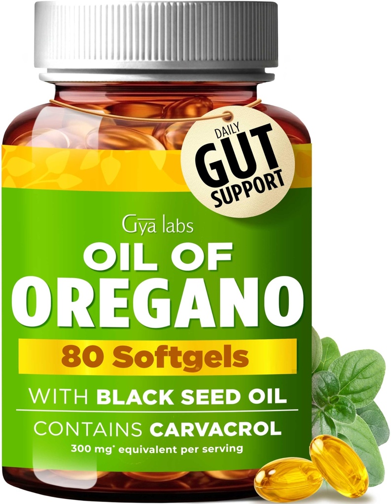 Gya Labs Oregano Oil Capsules with Black Seed Oil - 80 Count – Standardized Carvacrol Formula for Digestive & Immune Wellness Support – Wild Oregano Softgels with No Synthetic Fillers