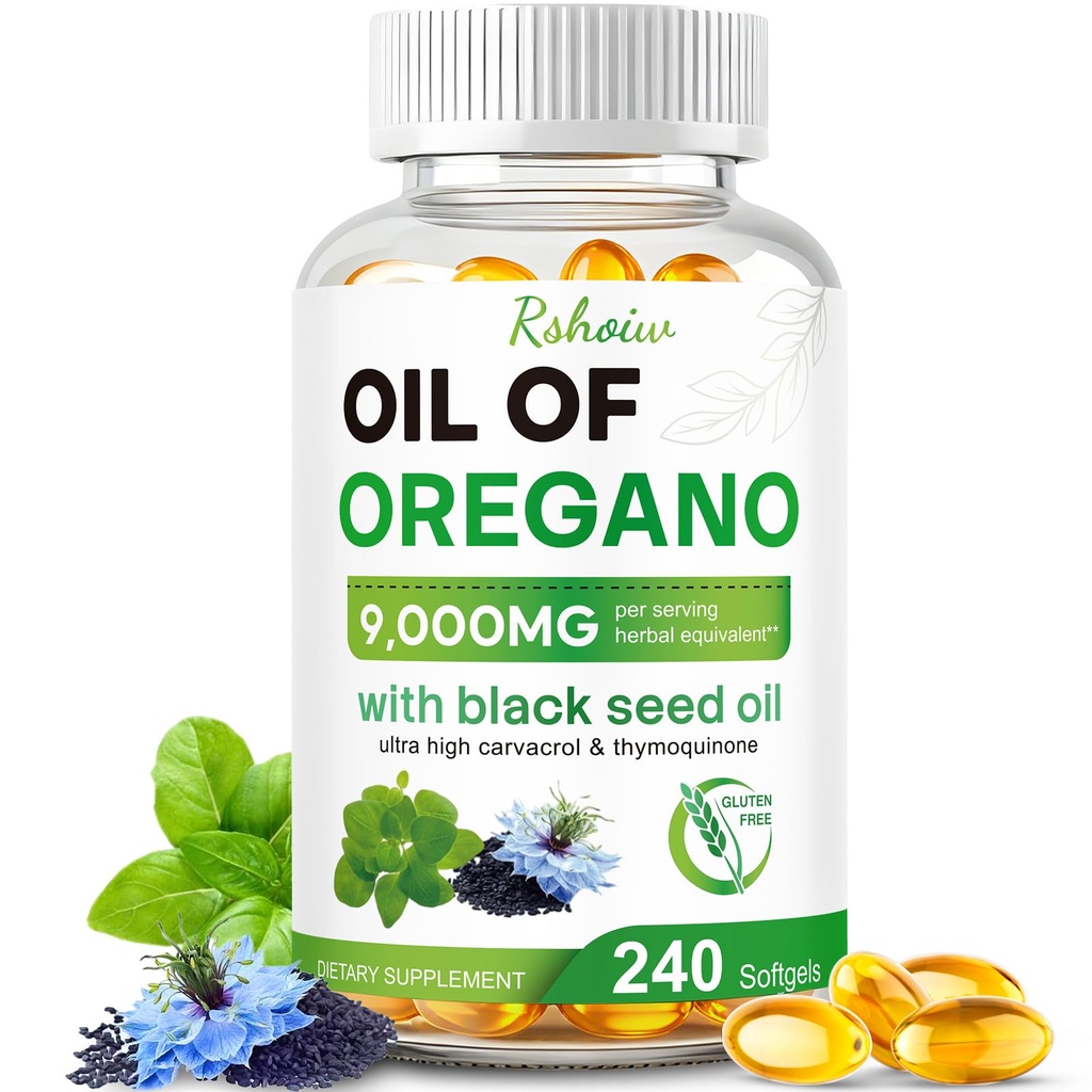 Oil of Oregano & Black Seed Oil Softgels – 165mg Standardized Carvacrol, Natural Thymoquinone – Non-GMO, Soy Free, Gluten Free-240 Count
