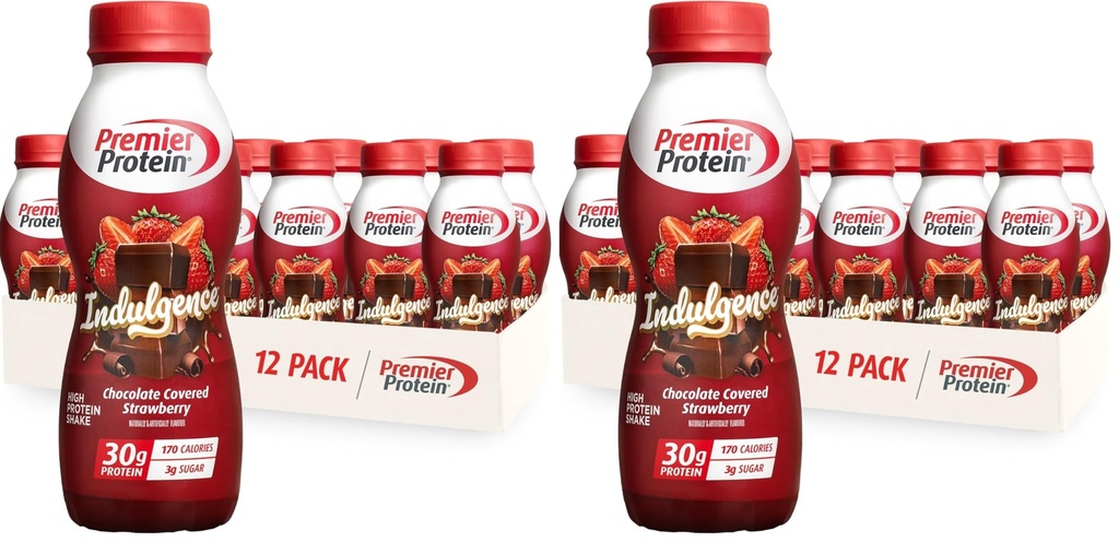 Premier Protein Shake INDULGENCE,Chocolate Covered Strawberry,30g Protein,170 Calories,3g Sugar,11.5 fl oz (Packaging May Vary),(Pack of 24)