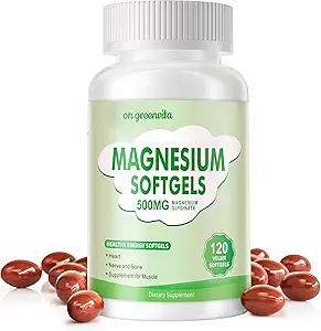Magnesium Supplement Softgels, Easy Absorption Magnesium Glycinate 500mg, High Bioavailability Magnesium for Sleep & Calm Support, Nervous, Muscle & Bone Health 120 Softgels