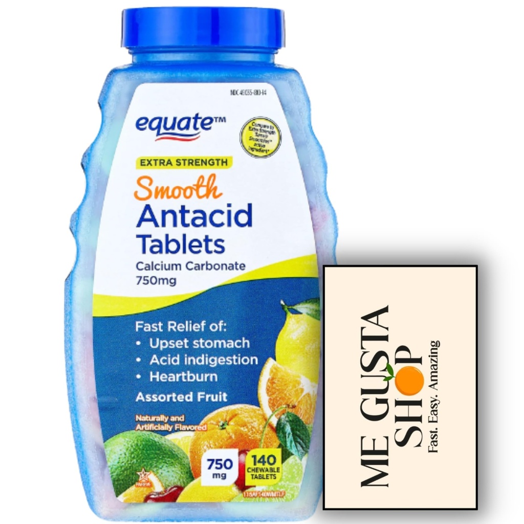 Equate Extra Strength Smooth Chews Antacid Tablets, Assorted Fruit,140 Count + me Gusta Sticker