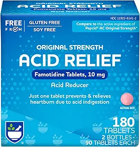 Rite Aid Acid Reducer, Original Strength Famotidine Tablets, 10 mg - 2 Bottles, 90 Count Each (180 Count Total) 