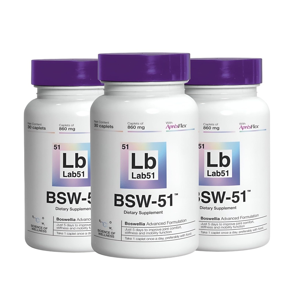 Lab51 BSW-51 Joint Support Supplement 3 Pack with Boswellia AprèsFlex®, Hyaluronic Acid and Piperine – 90 Capsules, 860 mg Each, Supports Mobility and Natural Joint Function