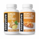 STAY ALIVE Ginger Root and Boswellia Serrata Bundle with AKBA and Gingerols, 240 Vegan Pills, Non-GMO & Gluten Free Joint Support Supplement