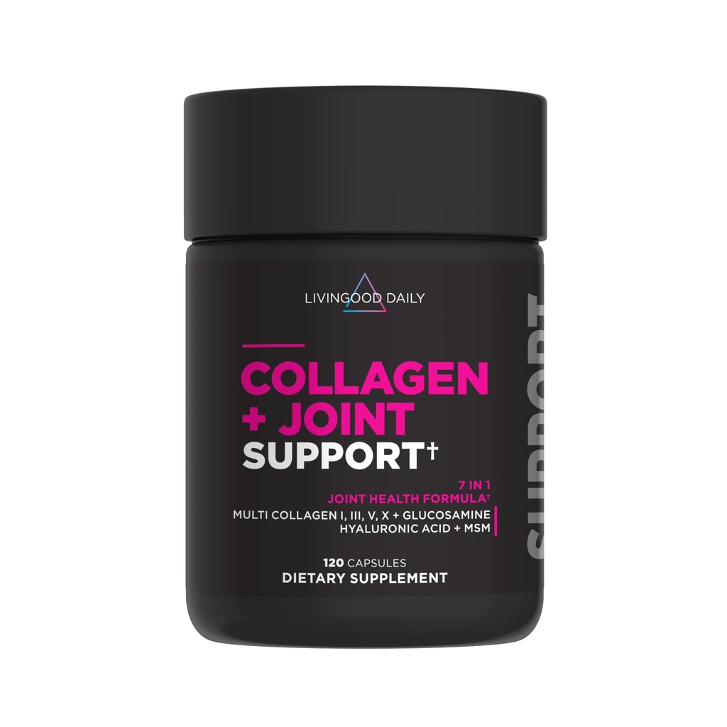 Livingood Daily Collagen + Κοινή Υποστήριξη, Grass Fed Multi Collagen Peptides I III V X με Υαλουρονικό οξύ, Κοινή Συμπλήρωμα Υποστήριξης για γυναίκες & άνδρες, Καρφάκια Δέρματος, Keto & Χωρίς Γλουτένη, 120 κάψουλες