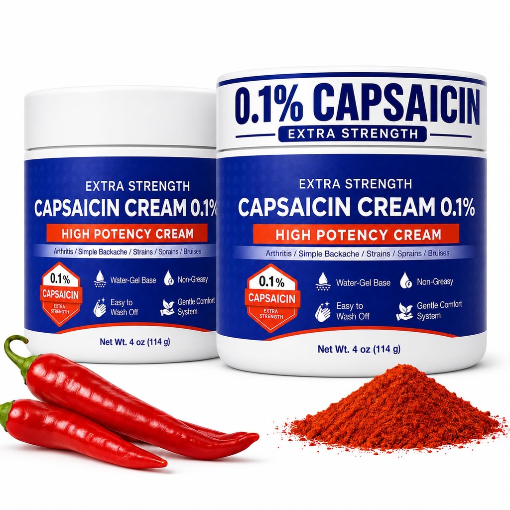 Capsaicin Cream Extra Strength - Neuropathy Relief Cream with 0.1% Capsaicin for Arthritis, Muscle, Joint and Lower Back - 4oz (4 Ounce (Pack of 2))