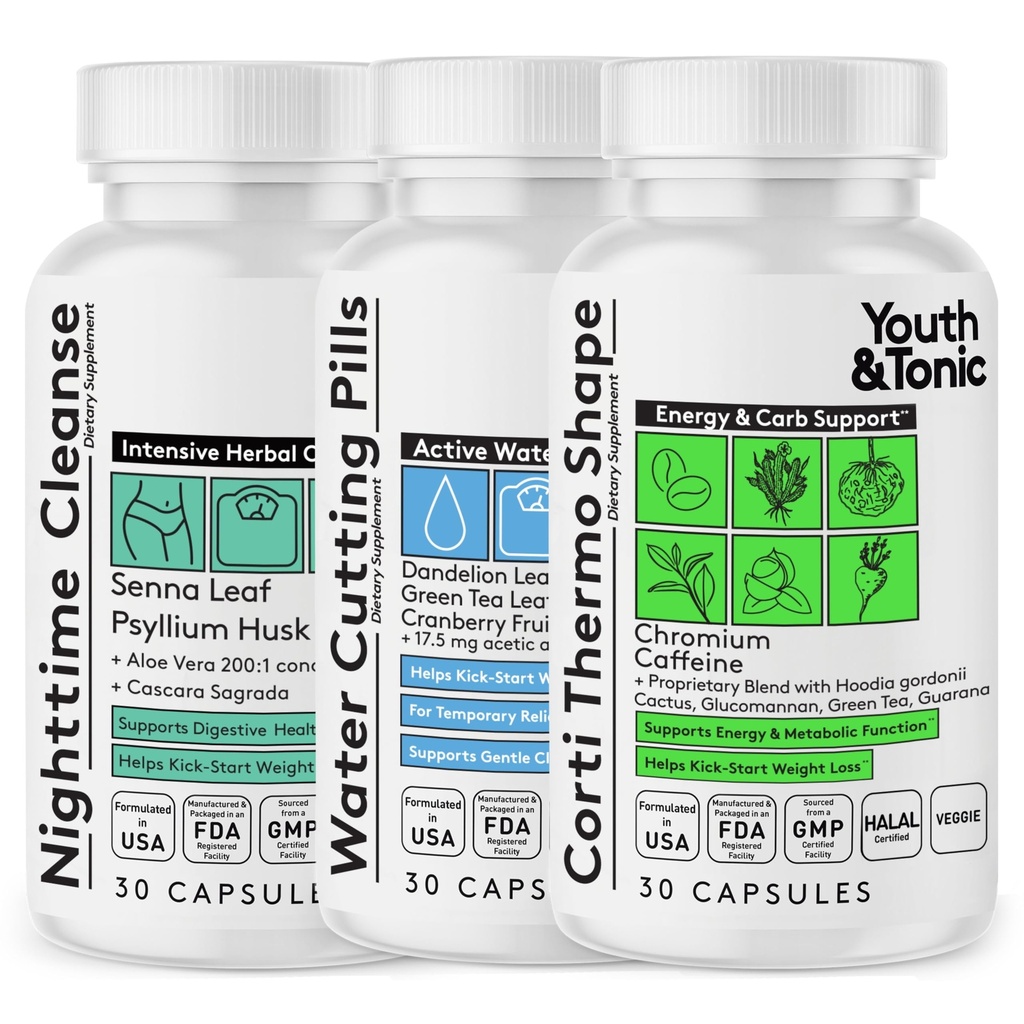 Youth & Tonic Gut Cleanse Detox for Women & Men Kickoff – Water Weight & Colon Detox, 15 Day Cleanse for Bloating, Metabolism & Energy, Full Body Support for Day and Nighttime, 90 Pills
