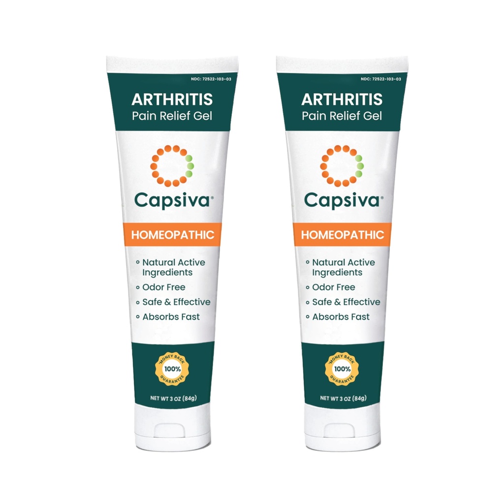 Pain Relief Topical 3oz Tube, 2 Pack, for Your Hands, Neck, Back, Joints, Non-Greasy, No Burn, Odor Free, Homeopathic Active Ingredients, Contains Capsaicin & Arnica, Absorbs Fast