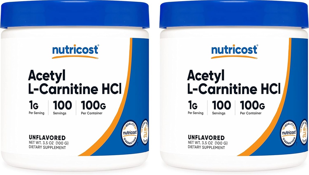 Nutricost Acetyl L-καρνιτίνη (ALCAR) 100 GMS (2 Pack) - 100 Σερβίρει κάθε - 1000mg ανά Σερβίρισμα - Καθαρή σκόνη Acetyl L-καρνιτίνης - Μη ΓΤΟ, Χωρίς γλουτένη