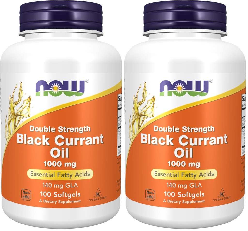 NOW Foods Supplements,Black Currant Oil 1000 mg Double Strength with 140mg of GLA (Gamma-Linolenic Acid),100 Softgels,(Pack of 2)