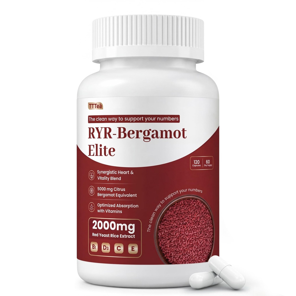 Red Yeast Rice 2000mg with Citrus Bergamot & CoQ10, 120 Capsules | Premium 5-in-1 Support: Boosted with Citrus Bergamot, CoQ10, Hawthorn & L-Carnitine for advanced synergistic heart health.