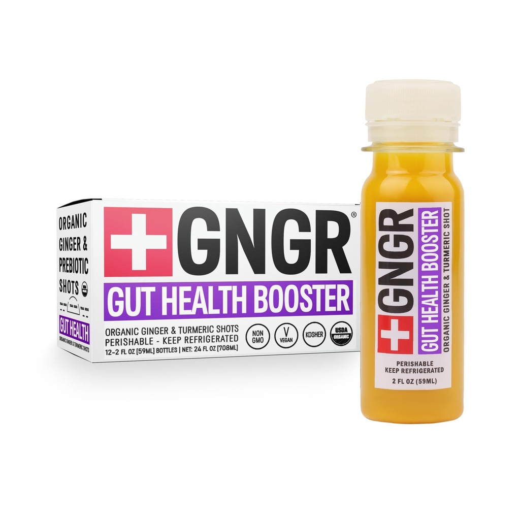 +GNGR Gut Health Shot – 7g Fiber Prebiotic and Probiotic for Women & Men - Digestive & Immune Support, Organic Ginger Shot with Apple Cider Vinegar, Turmeric, Aloe Vera 2 fl oz (12-Pack)