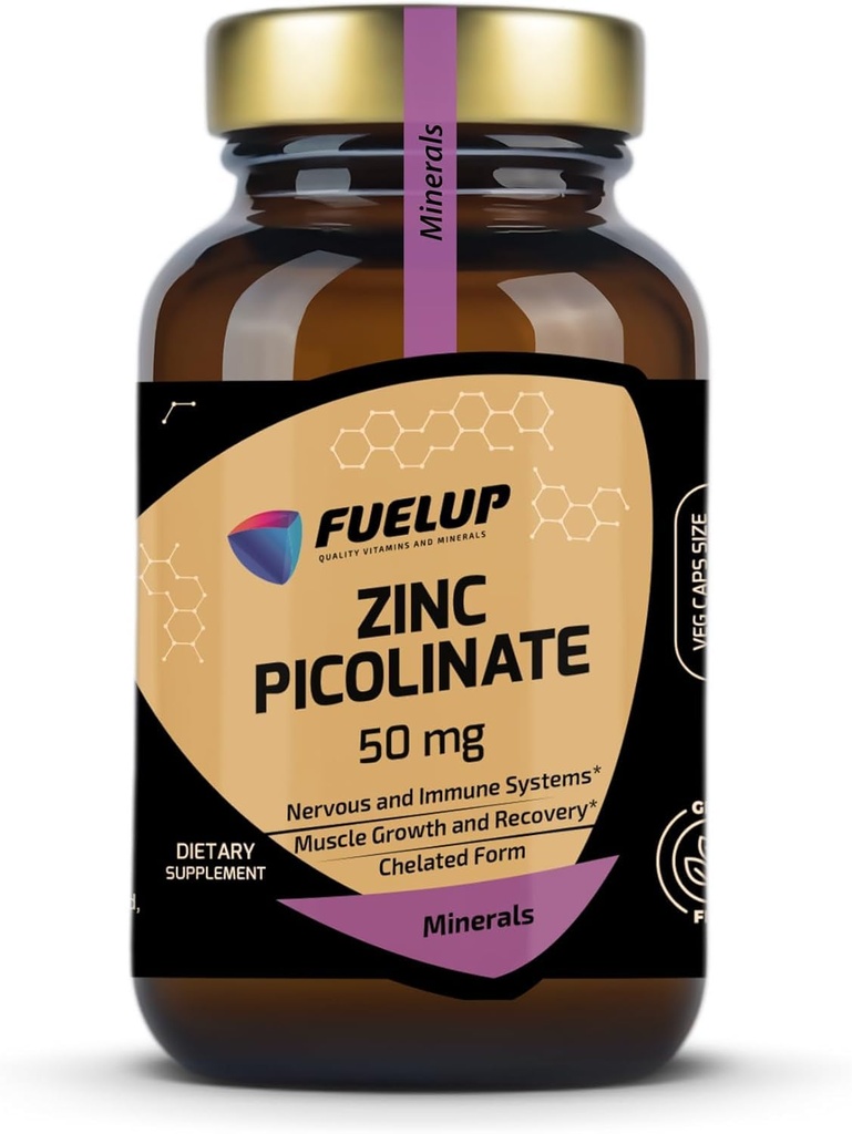 Zinc Picolinate 50 mg, 120 Veg Caps – Zinc Supplement – Gluten-Free - Allergen-Free - Non-GMO – Supplement to Improve Nervous and Immune Systems - For Muscle Growth and Recovery- 4 Month Supply
