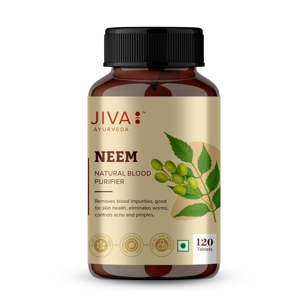 Jiva Ayurveda Neem Tablets - 120 Count | Pure Neem Leaf Extract for Skin Health & Complexion Support | Herbal Dietary Supplement for Natural Internal Cleansing | Vegan, Non-GMO & Gluten-Free