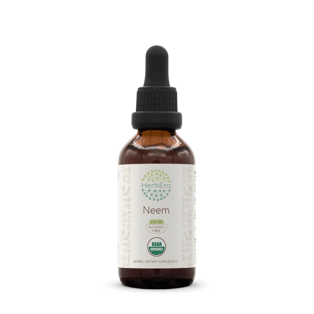 HerbEra Neem B60 USDA Organic Tincture | Alcohol-Free Extract, High-Potency Herbal Drops | Certified Organic Neem (Azadirachta Indica) Dried Leaf (2 oz)