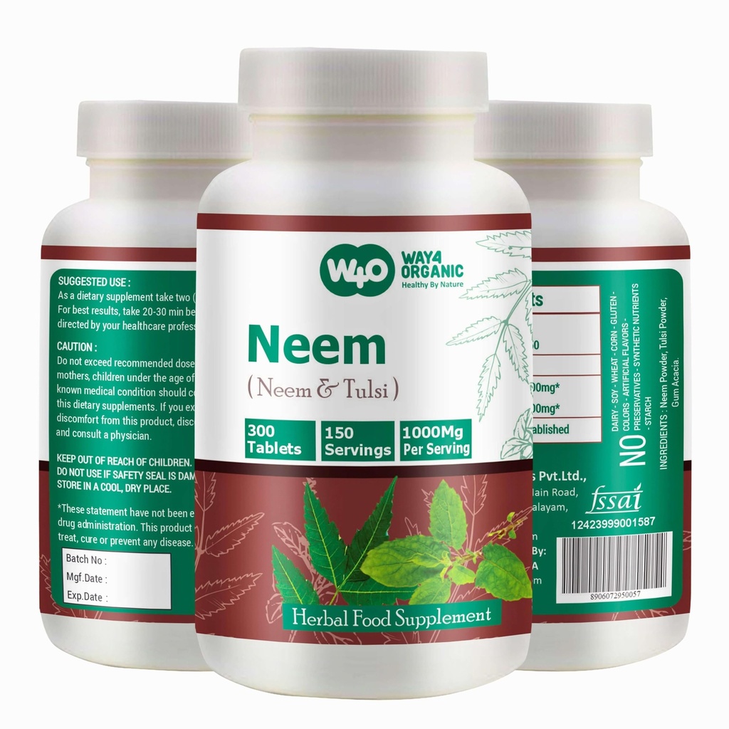 Neem Tulsi Tablets, 300 Pills, 150 Servings, 1000 mg, Equal Ratio of Neem and Tulsi Supplement(Pack of 1)