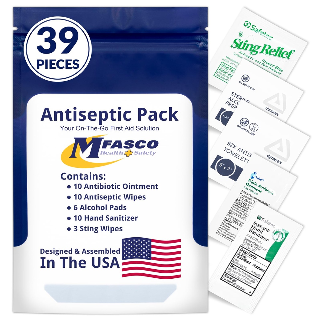 First Aid Kit Supplies Pack Topical Products for Wounds | Wound Cleansing & Treatment | 39 Piece | MFASCO