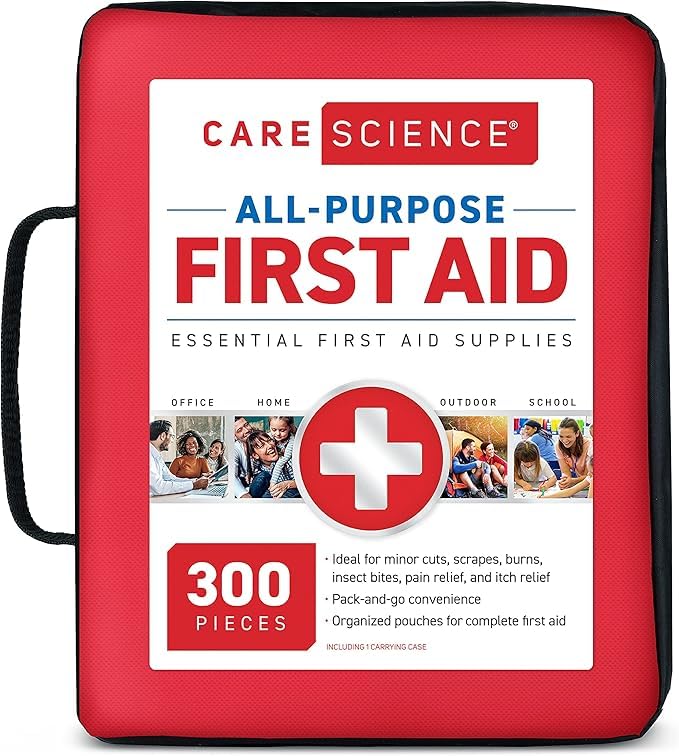 Care Science First Aid Kit All Purpose, 300 Pieces | Professional Use for Travel, Work, School, Home, Car, Survival, Camping, Hiking, and More