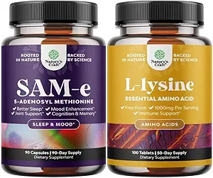 Συμπληρώματα SAM E 150mg - Nootropic Same 150mg ανά υπηρεσία για την υποστήριξη μνήμης & εγκεφάλου και L L Lysine 1000mg Free Form - L-Lysine Supplement for Eye Health Lip Care Collagen Synthesis