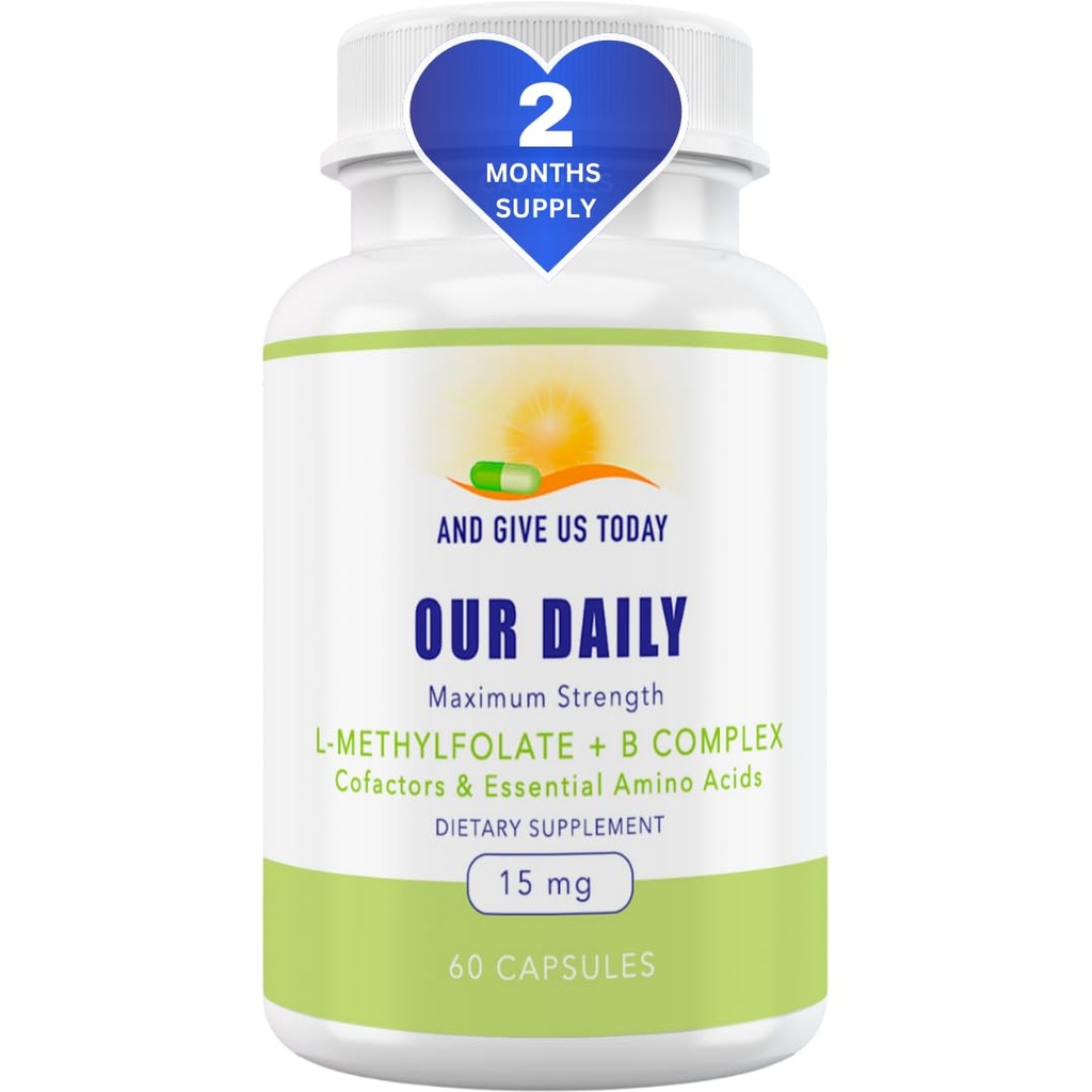 Our Daily Vites L-Methylfolate B Complex Cofactors & Essential Amino Acids (15mg) - Active Folate, Methylated B12 Methylcobalamin, B6 and Glycine - 60 Count