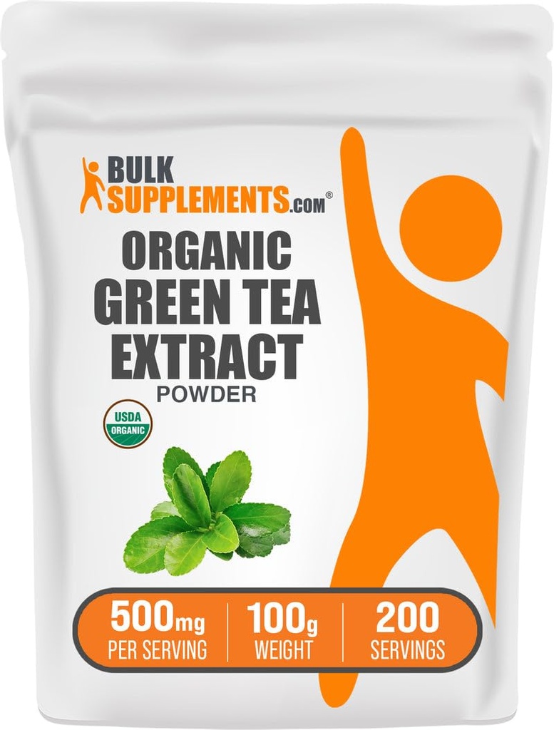 BulkSupplements.com Organic Green Tea Extract Powder - Organic Green Tea Powder, Polyphenols Supplement - Vegan & Gluten Free, 500mg per Serving, 100g (3.5 oz) (Pack of 1)