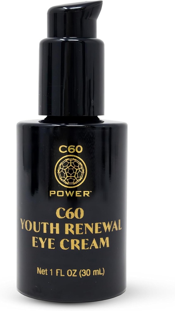 C60 Power Youth Renew Eye Cream - Κρέμα ματιών για ρυτίδες & Puffiness, Αντιγηραντική φροντίδα του δέρματος για γυναίκες και άνδρες, με 99,99% καθαρό εξαϋλωμένο C60, πεπτίδες χαλκού, & υψηλής ποιότητας συστατικά - 1 fl oz