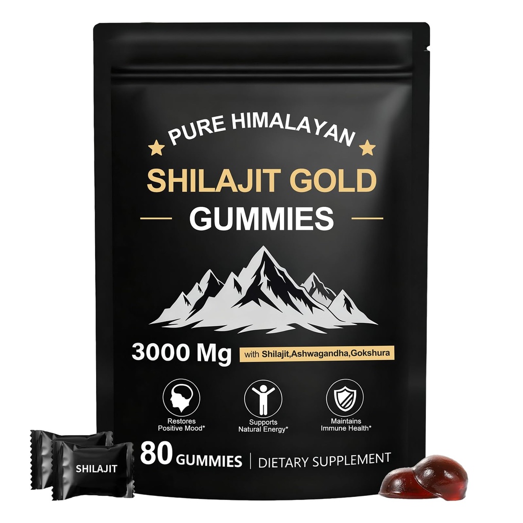 Shilajit Gummies for Men & Women, Natural Himalayan Shilajit Gummies Rich in Ashwagandha, Gokshura with 85+ Minerals, Non-GMO, 100% Pure & Natural, Energy Support & Overall Health, 80 Gummies