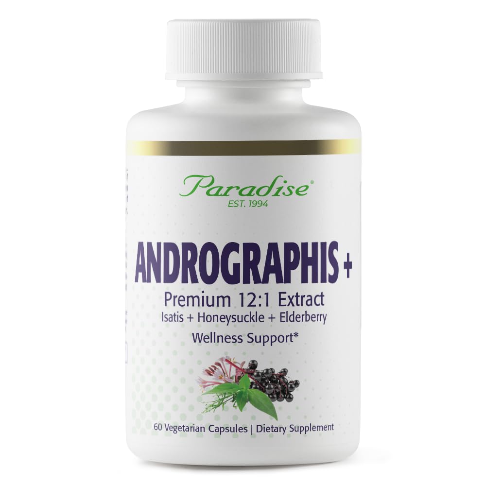 Paradise Herbs Andrographis, Elderberry, Isatis, Honeysuckle, Super Potent, Ultra Pure, Vegan, Non GMO, Gluten Free, 60 Vegetarian Capsules