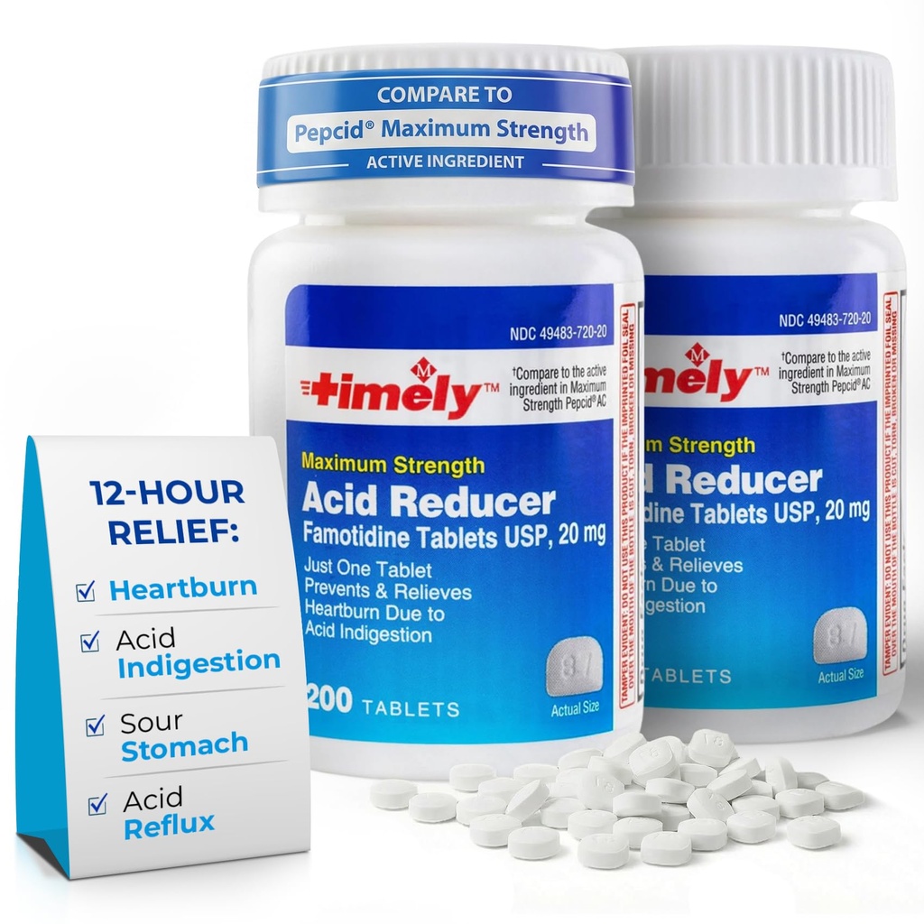 TIME-Cap Labs Acid Reducer & Heartburn Relief - Famotidine 20mg - for Adults & Children 12+ - Helps with Acid Indigestion & Sour Stomach - Antacid Medicine Tablets - 2 Pack (400 Count)