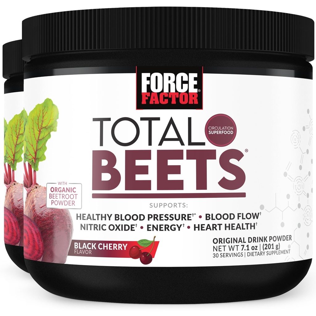 FORCE FACTOR Total Beets Superfood Beet Root Powder 2-Pack, Nitrates to Support Circulation, Blood Flow, Nitric Oxide, Energy, Endurance, Stamina, Cardiaγγειακό συμπλήρωμα υγείας καρδιάς, 60 υπηρεσίες